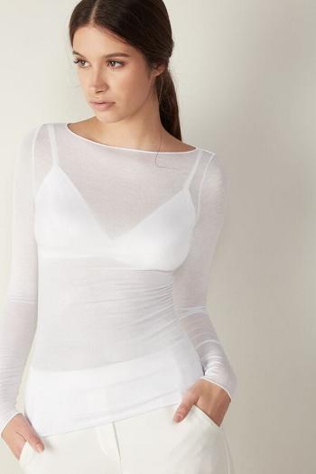 Intimssimi Boat Neck Modal Cashmere Ultralight Top White | BSGSD52340