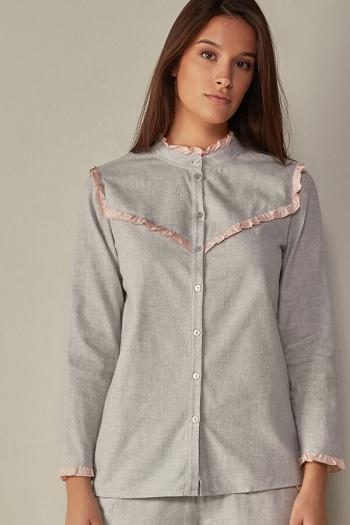 Intimssimi Cotton Rouches Brushed Cotton Cloth Long Sleeve Shirt Grey | SSGNY49492