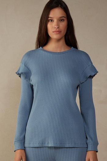 Intimssimi Cozy Mountains Long Sleeve Ribbed Top Blue | BSGSO70451