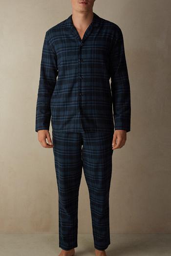 Intimssimi Full Length Pajamas in Brushed Blue Check Patterned Cloth Blue | LSGTR24348