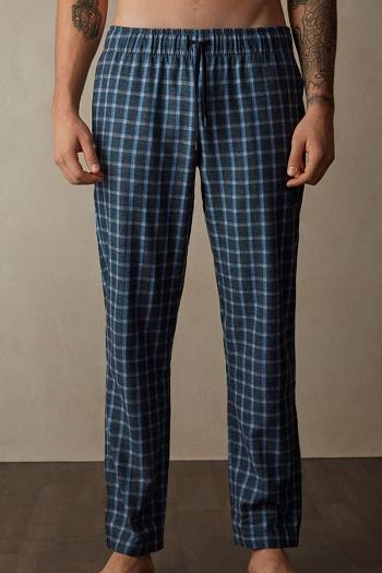 Intimssimi Full Length Pants in Check Patterned Brushed Cloth Blue | DSGVO53614