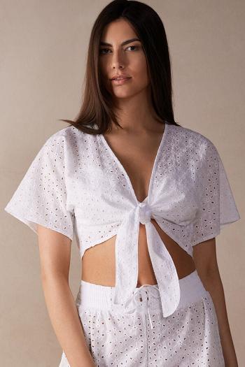 Intimssimi Hello Sunshine Sangallo Lace Tie-Front Top White | DSGKV65384