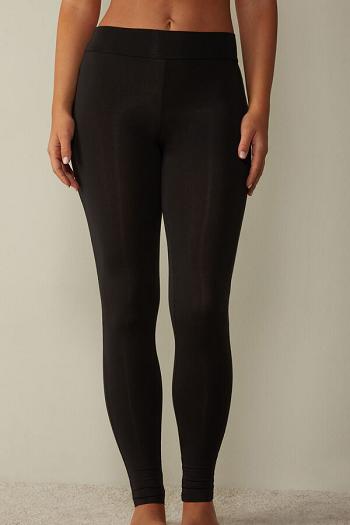 Intimssimi High-Waisted Micromodal Stirrup Leggings Black | FSGHY93596