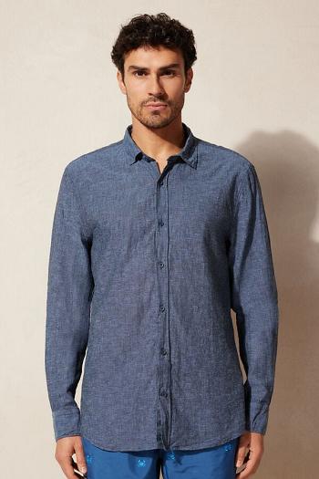 Intimssimi Linen and Cotton Shirt Blue | SGJBT94150