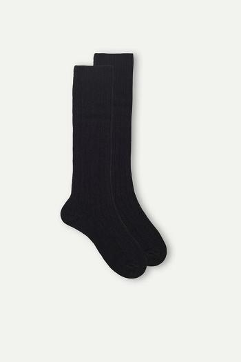 Intimssimi Long Ribbed Socks in Cashmere and Wool Black | SGQCS51016