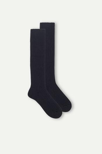 Intimssimi Long Ribbed Socks in Cashmere and Wool Blue | SSGVO98663