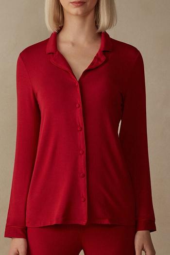 Intimssimi Long-Sleeve Micromodal Pajama Top Red | BSGSO73945