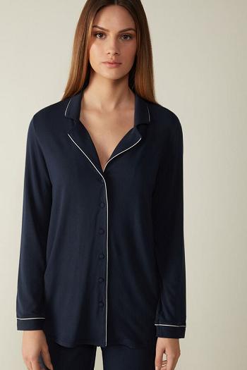 Intimssimi Long-Sleeve Micromodal Pajama Top Blue | SGJBT75888