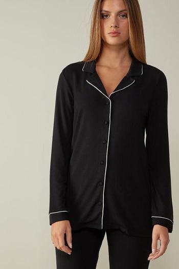 Intimssimi Long-Sleeve Micromodal Pajama Top Black | TSGWZ70916