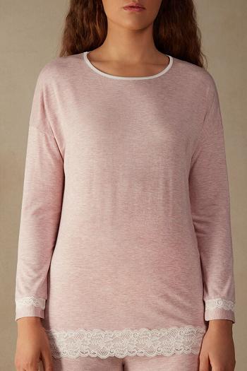 Intimssimi Long-Sleeve Round-Neck Modal Top Pale Pink | DSGKV76798