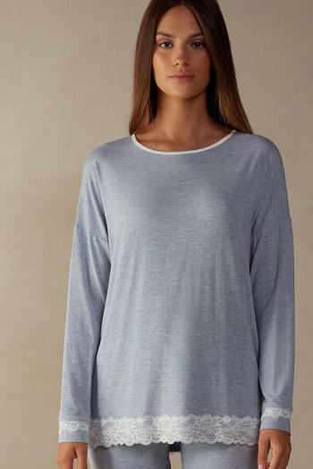 Intimssimi Long-Sleeve Round-Neck Modal Top Light Blue | ESGHC83886