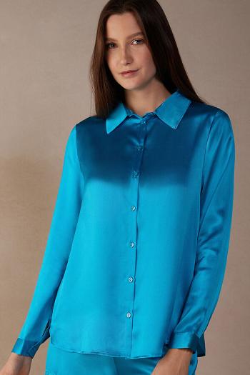 Intimssimi Long Sleeve Silk Shirt Blue | YSGGT20717