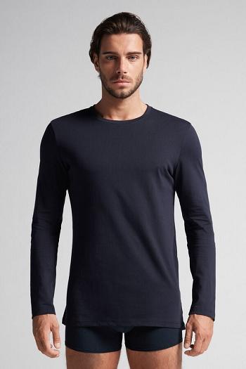 Intimssimi Long-Sleeve Supima® Cotton Top Blue | SGCVG10319