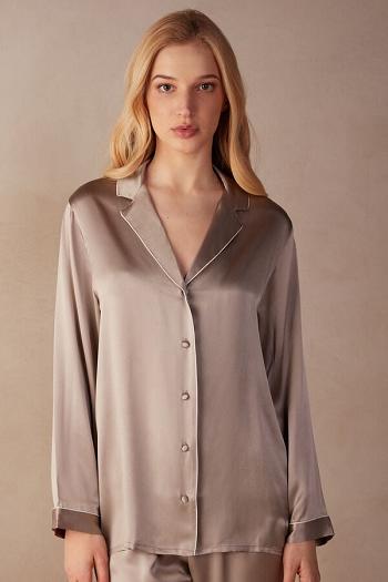 Intimssimi Mannish-Cut Jacket in Silk Satin Natural | PSGER25336