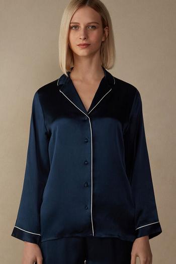 Intimssimi Mannish-Cut Jacket in Silk Satin Blue | SGICD17681