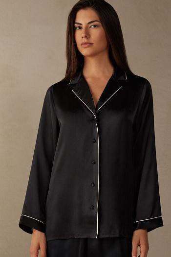 Intimssimi Mannish-Cut Jacket in Silk Satin Black | SGJZR63558