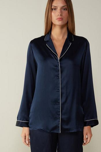 Intimssimi Mannish-Cut Jacket in Silk Satin Blue | XSGBH94757