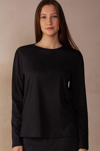 Intimssimi Oversized Long Sleeve Top in Supima® Cotton Black | SGQCS43025