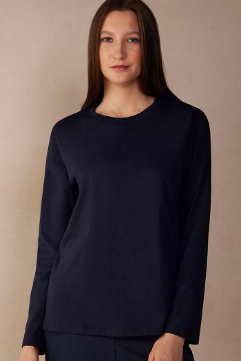 Intimssimi Oversized Long Sleeve Top in Supima® Cotton Blue | XSGGW24641