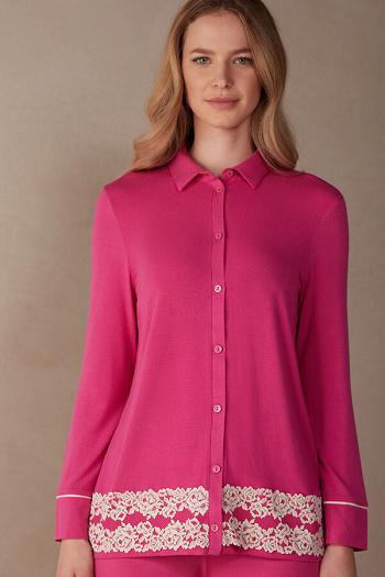 Intimssimi Pretty Flowers Button Up Shirt in Modal Pink | GSGEC26510