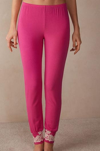 Intimssimi Pretty Flowers Full Length Cuffed Modal Pants Pink | FSGHY18508