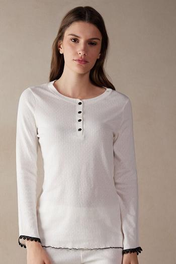 Intimssimi Pure Joy Long Sleeve Henley Top White | SGZPD96030