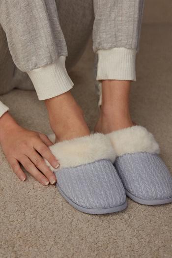 Intimssimi Ribbed Velvet Slippers with Faux Fur White | ESGVG57401