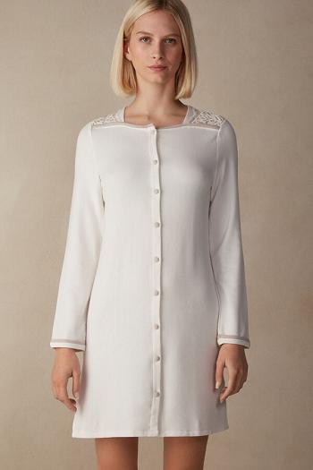 Intimssimi Romantic Bedroom Button Up Night Shirt in Modal with Wool White | ESGHC84100