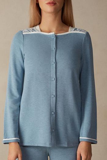 Intimssimi Romantic Bedroom Button Up Top in Modal with Wool Light Blue | FSGUI24867