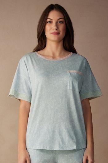 Intimssimi Romantic Cashmere Short Sleeve Cotton Top Light Blue | SGDFL72056