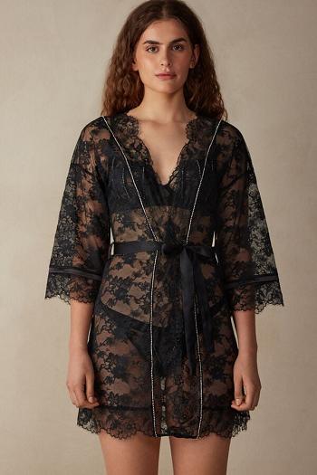 Intimssimi Shine High Like Stars Lace Kimono Black | SGDYB45680