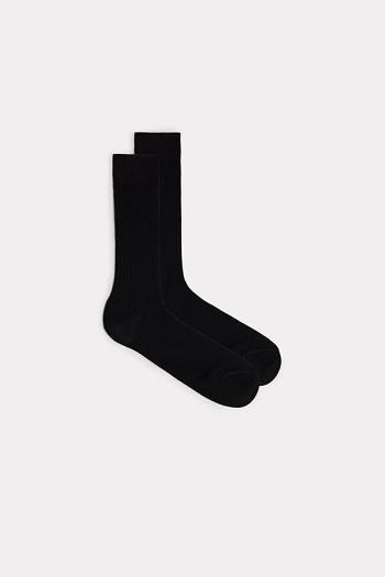 Intimssimi Short Ribbed Egyptian Cotton Socks Black | FSGHY85143