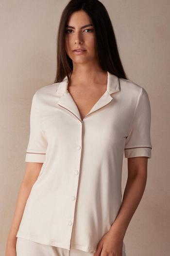 Intimssimi Short Sleeve Button Up Shirt in Modal Natural | SGNEJ96106