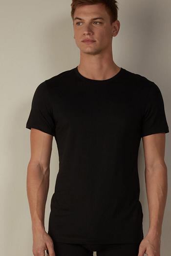 Intimssimi Short Sleeve Crew Neck T Shirt in Supima® Cotton Black | ASGWC86102