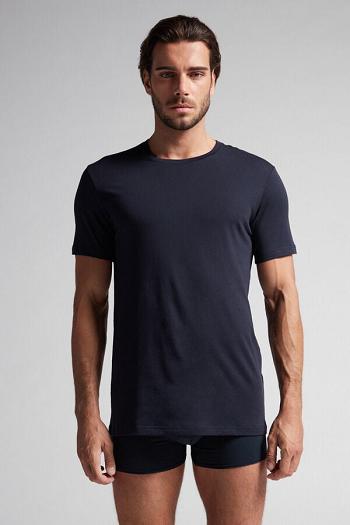 Intimssimi Short Sleeve Crew Neck T Shirt in Supima® Cotton Blue | ASGWC96602