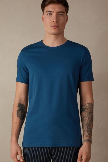 Intimssimi Short Sleeve Crew Neck T Shirt in Supima® Cotton Blue | ESGHC21393