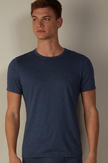 Intimssimi Short Sleeve Crew Neck T Shirt in Supima® Cotton Blue | ESGHC61013