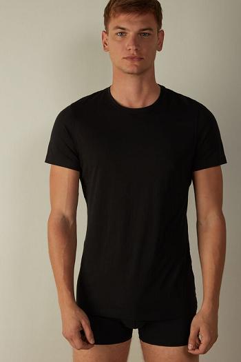 Intimssimi Short-Sleeve Crew-Neck T-Shirt in Extra-Fine Supima® Cotton Black | FSGUI65778