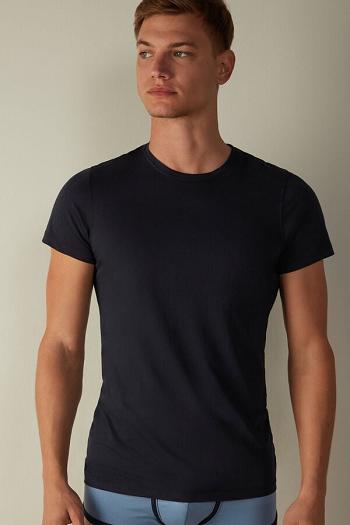 Intimssimi Short-Sleeve Crew-Neck T-Shirt in Extra-Fine Supima® Cotton Blue | MSGFT59541