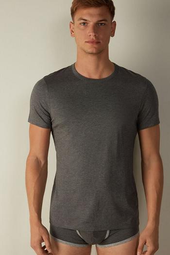 Intimssimi Short Sleeve Crew Neck T Shirt in Supima® Cotton Dark Grey | SGCIF96917