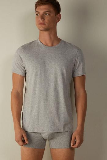 Intimssimi Short Sleeve Crew Neck T Shirt in Supima® Cotton Grey | SGQAV48560