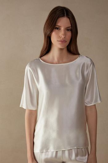 Intimssimi Short Sleeve Silk and Modal Top White | QSGWA81942