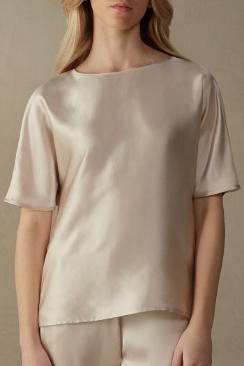 Intimssimi Short Sleeve Silk and Modal Top Natural | SGJBT91828