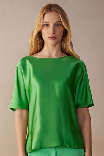 Intimssimi Short Sleeve Silk and Modal Top Green | SGNZX99739