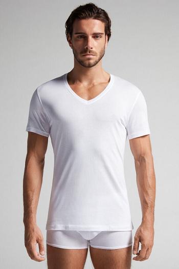 Intimssimi Short-Sleeve V-Neck T Shirt in Extra-Fine Supima® Cotton White | TSGWZ67047