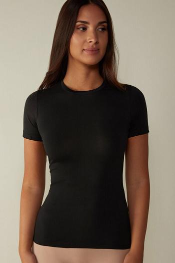 Intimssimi Short-Sleeved Stretch Supima® Cotton Top Black | YSGGT92902