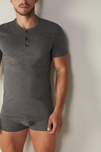 Intimssimi Short-Sleeved Supima® Cotton Shirt Dark Grey | DSGKV40031