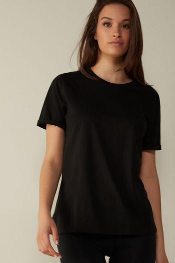 Intimssimi Short-Sleeved Supima® Cotton Top Black | USGND96024