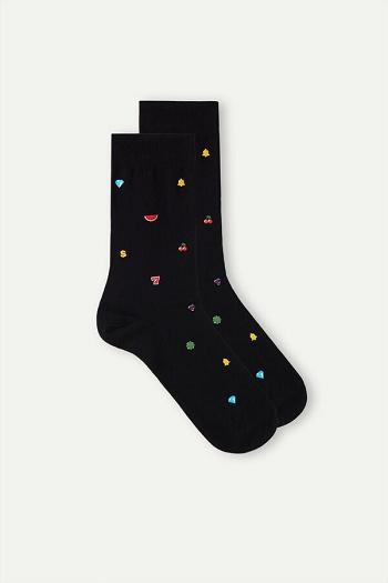 Intimssimi Short Socks in Patterned Cotton Black | USGTG16513