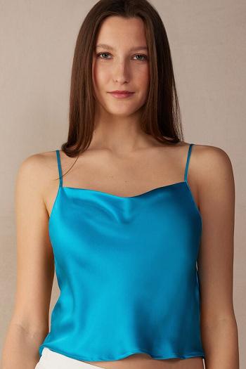 Intimssimi Silk Crop Camisole Blue | BSGSD59824